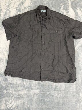 Cubavera Mens Black Short Sleeve Button-Down Shirt XXL Ramie Blend
